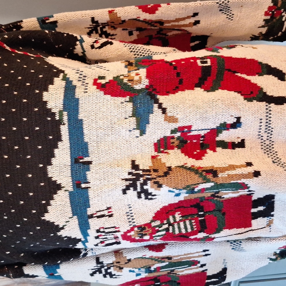 Vintage Festive Black and White Santa Golfing Sweater